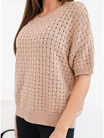 Dámský bavlněný model 22391366 svetr s krátkým rukávem camelový - K-Fashion