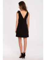 K128 Jednoduché šaty áčkového strihu s mašľou - čierne K128 Jednoduché šaty áčkového strihu s mašľou - čierne