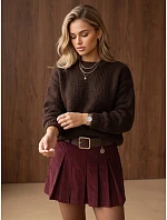 Dámský volný svetr s kulatým výstřihem, čokoládová barva, FashionStreet MY2587 Dámský volný svetr s kulatým výstřihem, čokoládová barva, FashionStreet MY2587