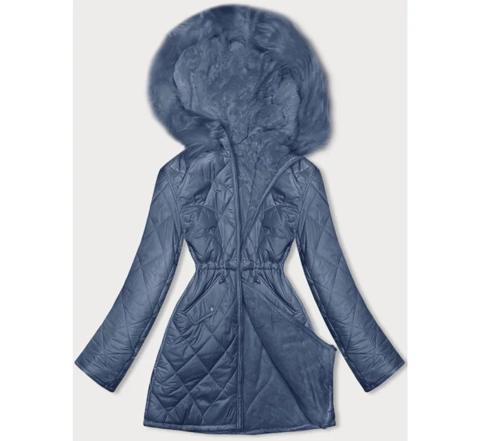 Svetlomodrá obojstranná dámska prešívaná bunda - kožuch (H-897-100)