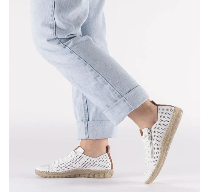 Dámske kožené ažurové biele poltopánky Rieker N2405-80