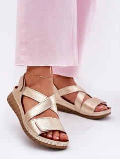 Kožené Dámské Sandály Na Suchý Zip model 21702026 Zlaté - Maciejka