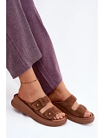 Kožené semišové dámské pantofle na platformě model 22126008 camel - VINCEZA