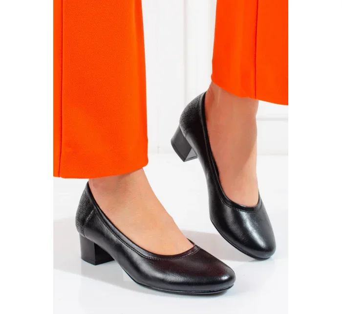 Luxusní dámské lodičky černé na širokém podpatku Luxusní dámské lodičky černé na širokém podpatku