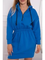 Zateplené šaty s kapucí chrpově modré
