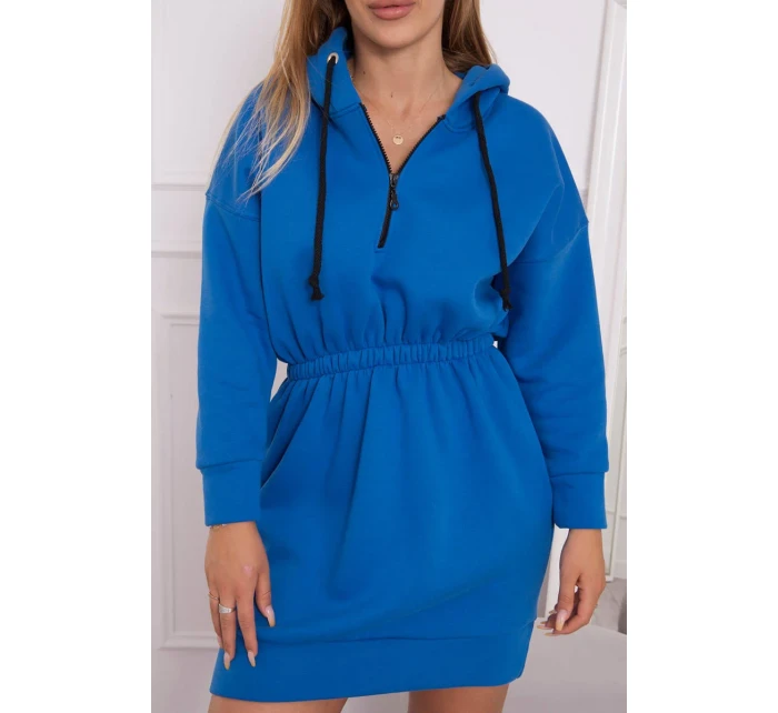 Zateplené šaty s kapucí chrpově modré