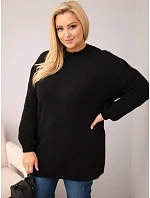 Dámský svetr Plus Size volného střihu s dlouhým rukávem černý