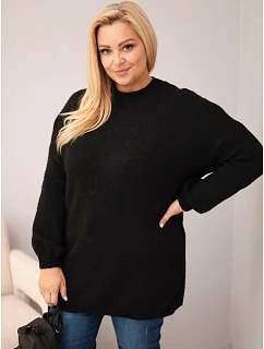 Dámský svetr Plus Size volného střihu s dlouhým rukávem černý