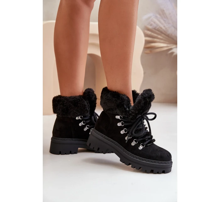 Dámské Šněrovací Boty S Kožíškem Černé model 21679564 - Boto Dámské Šněrovací Boty S Kožíškem Černé model 21679564 - Boto