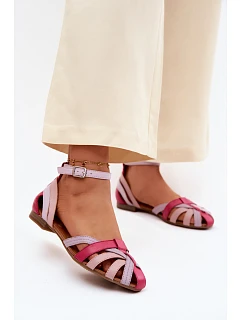 Kožené sandály na nízkém podpatku s pásky Maciejka P7539-15 Růžovo-fialové