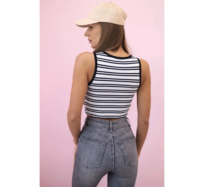 Dámsky bavlnený top s výstrihom a zlatým akcentom Blue