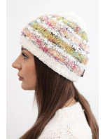 Dámska zimná čiapka s farebným vláknom a elastickou šnúrkou K352 white+green+pink neon