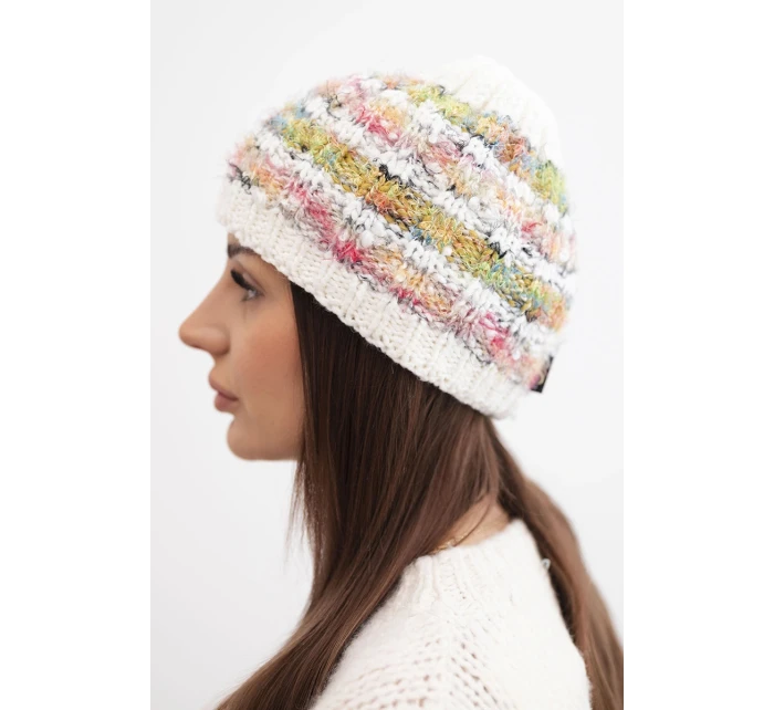 Dámska zimná čiapka s farebným vláknom a elastickou šnúrkou K352 white+green+pink neon
