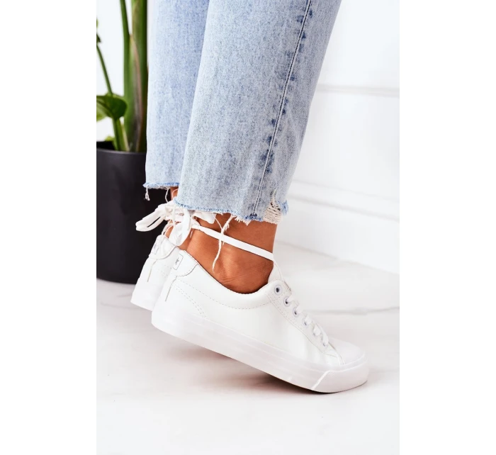 Damskie Skórzane Trampki Białe Mega