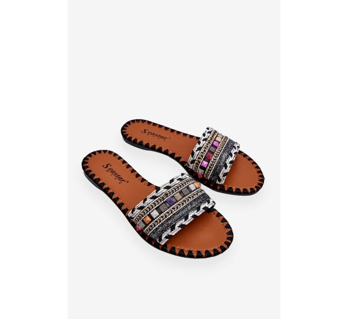 Damskie Zdobione Klapki Czarne Bellisa