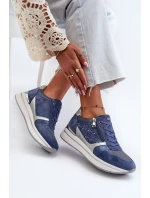 Dámské tenisky na platformě s ažurovým vzorem a  Modré model 21656776 - Inblu