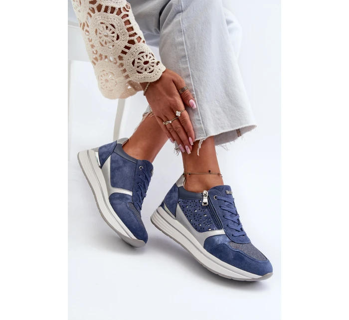 Dámské tenisky na platformě s ažurovým vzorem a  Modré model 21656776 - Inblu