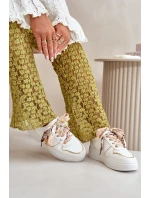 Sneakersy Damskie Na Platformie Z Ozdobnym Sznurowaniem Białe Mistra