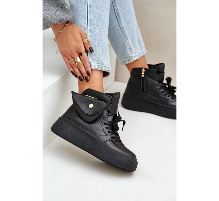 Wysokie Sneakersy Z Saszetką Na Platformie Czarne Saramis