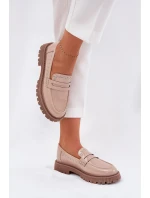 Mokasyny Damskie Lakierowane Ze Zdobieniem Beżowe Nallae