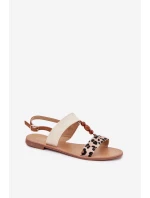 Płaskie Sandały Damskie Z Koralikami Panterka Beżowe Virona Płaskie Sandały Damskie Z Koralikami Panterka Beżowe Virona