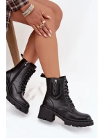 Skórzane Botki Damskie Na Klocku Ocieplane Vinceza 86418 Czarne
