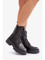 Kožené zateplené členkové topánky Workery Women's Big Star Black Kožené zateplené členkové topánky Workery Women's Big Star Black