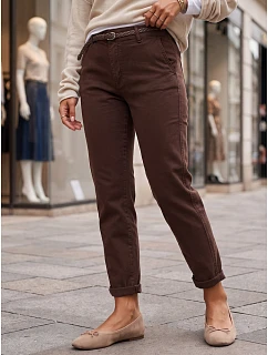 Dámske džínsy s klasickým strihom a pleteným pásom, hnedé, FashionStreet UY3107