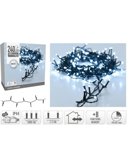 VIANOČNÝ STROMČEK SVETELNÁ REŤAZ 240 VIEDOL ČASOVAČ STUDENÁ BIELA