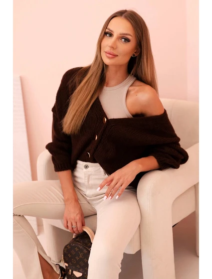 Svetr dámský s výstřihem do V a knoflíky hnědý