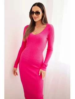 Dámske pruhované šaty s výstrihom do V a dlhými rukávmi ružové