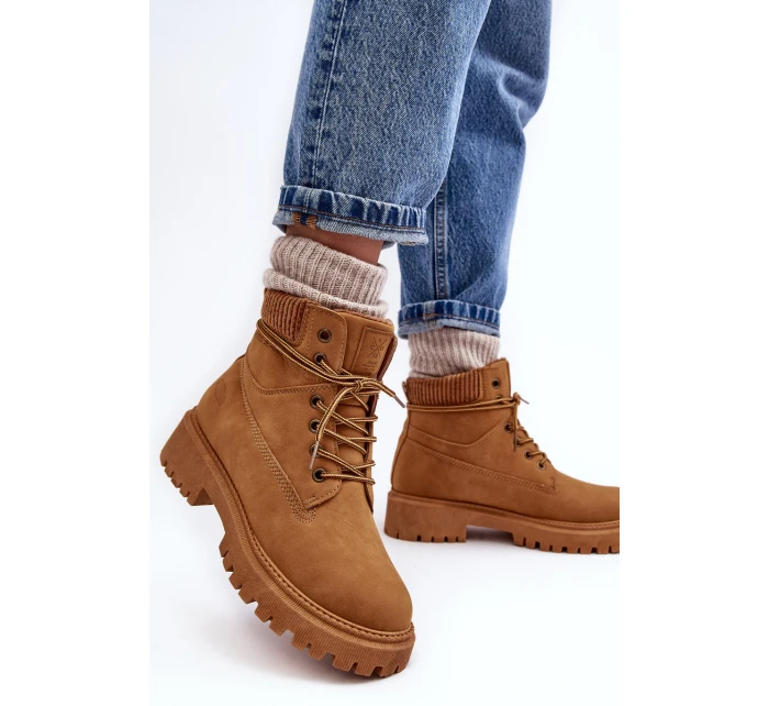 Damskie Ocieplane Trapery Camel Cross Jeans MM2R4011C