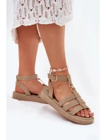 Sandały Damskie Na Platformie Ze Złotym Detalem Khaki Kartia Sandały Damskie Na Platformie Ze Złotym Detalem Khaki Kartia