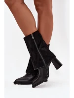 Kožené dámské kotníkové boty na sloupku s  vyhřívané  Černé model 21714685 - Maciejka