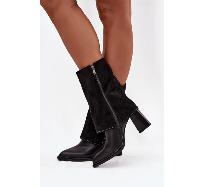 Kožené dámské kotníkové boty na sloupku s  vyhřívané  Černé model 21714685 - Maciejka