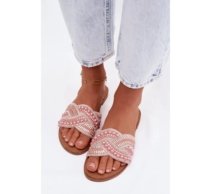 Zdobené dámské ploché nazouváky růžové Dovima Zdobené dámské ploché nazouváky růžové Dovima