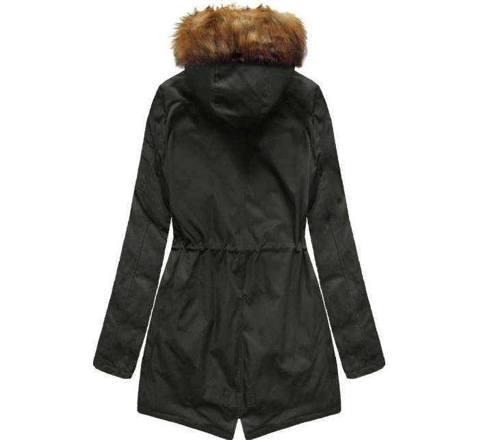 Army-šedá obojstranná dámska zimná bunda parka s kapucňou (B2636)