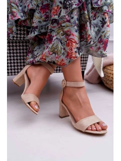 Dámské Sandály Na Podpatku Semišové Béžové model 21525182 - EVENTO
