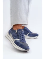 Dámské tenisky na platformě s ažurovým vzorem a  Modré model 21656776 - Inblu