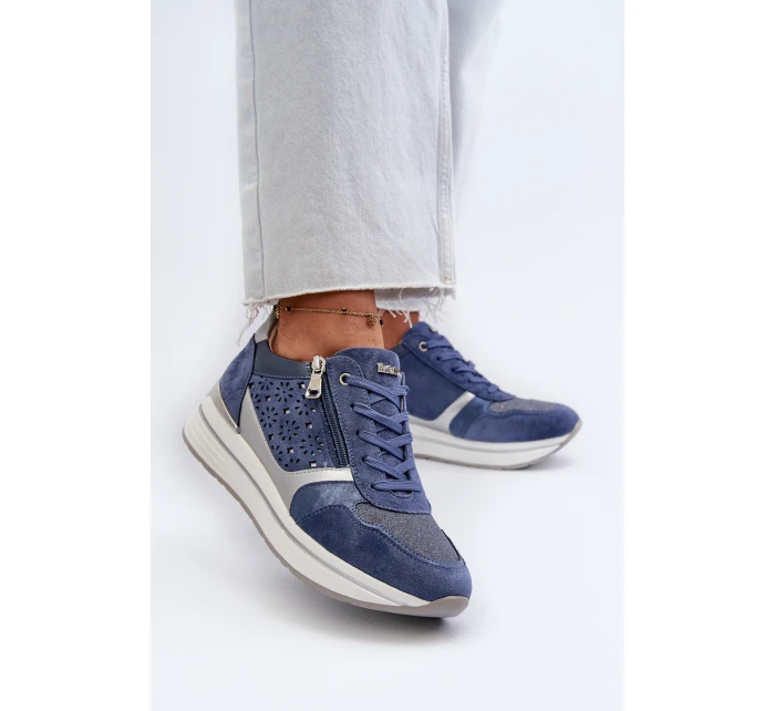 Dámské tenisky na platformě s ažurovým vzorem a  Modré model 21656776 - Inblu