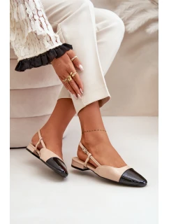 Lakierowane Baleriny Na Niskim Obcasie Z Odkrytą Piętą Beżowe Kairael