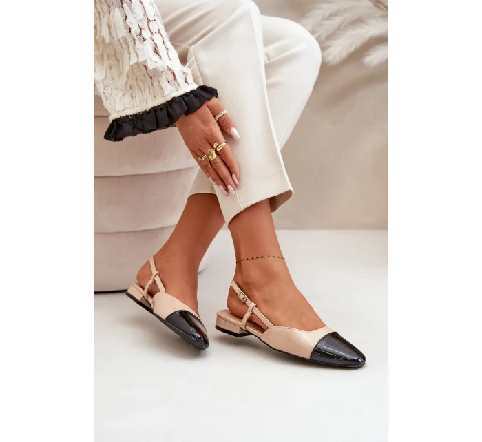 Lakierowane Baleriny Na Niskim Obcasie Z Odkrytą Piętą Beżowe Kairael Lakierowane Baleriny Na Niskim Obcasie Z Odkrytą Piętą Beżowe Kairael