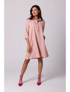 model 18407171 Rozšířené košilové šaty růžové - BeWear