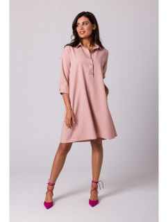 B257 Rozšírené košeľové šaty - ružové