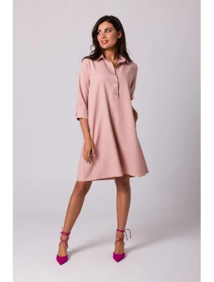 model 18407171 Rozšířené košilové šaty růžové - BeWear