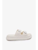 Dámske penové papuče na platforme - ecru