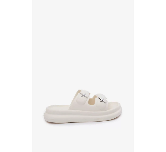 Dámske penové papuče na platforme - ecru