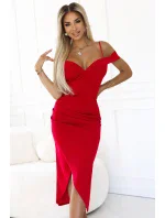 Midi šaty s odhalenými rameny a výstřihem model 21188869 - numoco basic Midi šaty s odhalenými rameny a výstřihem model 21188869 - numoco basic