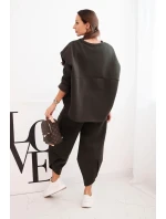 Dámský komplet teplákový z model 21489464 materiálu se širokými nohavicemi khaki - K-Fashion Dámský komplet teplákový z model 21489464 materiálu se širokými nohavicemi khaki - K-Fashion