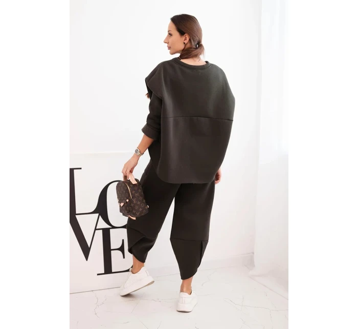 Dámský komplet teplákový z model 21489464 materiálu se širokými nohavicemi khaki - K-Fashion Dámský komplet teplákový z model 21489464 materiálu se širokými nohavicemi khaki - K-Fashion